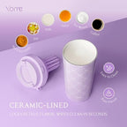 YOME 17oz Elegant Purple Bow Ceramic Lined Insulated Coffee Mug with Infuser for Women Gift | One-handed Pop Open Lid | Stainless Steel |Keep Drinks Cold and Hot| 100% Leak Proof - Image 3