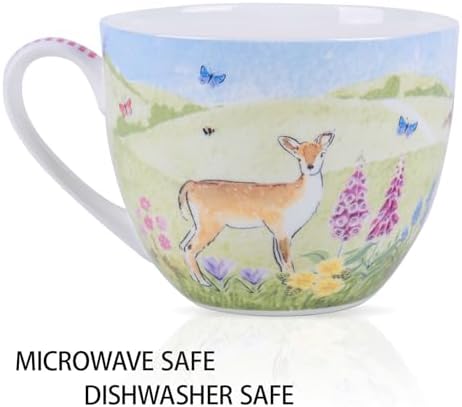 20 oz Deer & Wildflower Coffee Mug, Premium Bone China Cottage Garden Coffee Cup with Rabbit & Butterfly, Thoughtful Gifts for Mom Women Mothers Day, Designed in England by Harvest Green Studio - Image 4