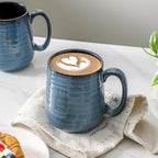 HASENSE Coffee Mugs Set of 4, 15 Ounce Ceramic Coffee Cups with Handle, Large Mug Set for Latte, Tea, Chocolate, Modern Cup Gift for Men and women, Dishwasher & Microwave Safe(Blue) - Image 2