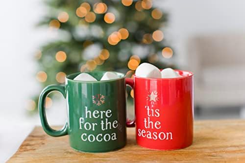 Pearhead Holiday Mug Set, Here for the Cocoa & Tis the Season, Set of 2 - Image 2
