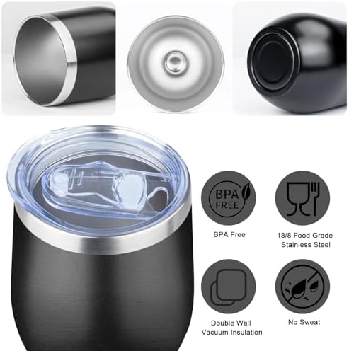 MEZMUT 12 Oz Insulated Wine Tumbler with Lid Wine Glass Coffee Cup(Black,1) - Image 4