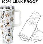 Easter Tumbler with Handle and Straw Lid 40 oz,Cute Easter Spring Gift for Women Men Bunny Rabbit Eucalyptus Eggs Carrots Vacuum Insulated Leak Proof Stainless Steel Coffee Cup Mug - Image 4