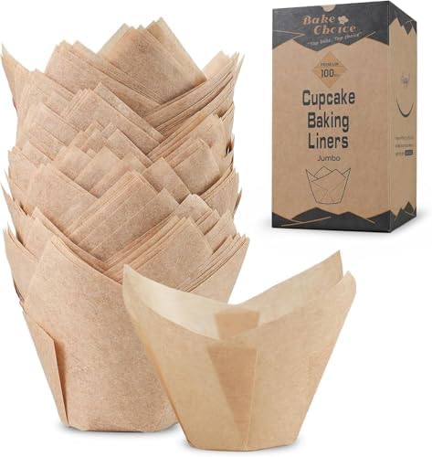 Bake Choice 100pcs Natural Super Jumbo Tulip Cupcake Liners for Baking by BakeChoice