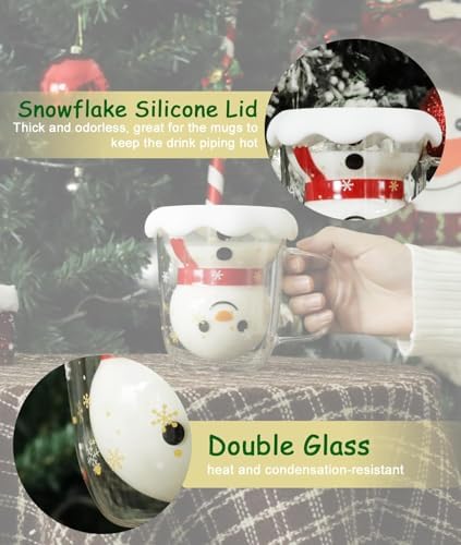LIBWYS 4pcs Snowman Christmas Mugs, 13 oz Double Walled Coffee Mugs with Snowflake Lid, Heat Resistant mugs set for Hot Cocoa and Latte, Christmas Gift for Family, Friend - Image 4