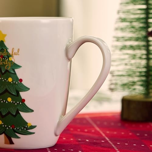 Christmas Tree Mugs Set of 6, 14oz Bone China Holiday Coffee Mugs, Microwave & Dishwasher Safe Xmas Hot Chocolate Mugs, Christmas Gift for Family (6pcs, Mugs) - Image 5