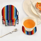 YETTASBIN Mexican Blanket Stripes 6 Pcs Drink Coasters with Holder, Cotton Woven Absorbent Heat-Resistant Round Coaster Non-Slip Table Mat for Kitchen Bar Home Decor Housewarming Gift, 3.9 in - Image 5