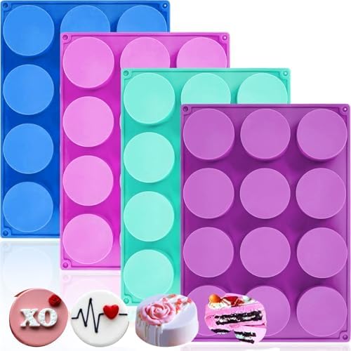 HKNMTT Silicone Round Cookie Mold, 4 PCS Candy Chocolate Moulds, 12-Cavity Cylinder Non-Stick Food Grade BPA Free Moulds for Making Handmade Soap Mini Cake Jelly Brownie Pudding Jello by HKNMTT