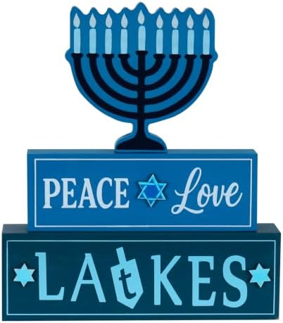 MEETYAMOR Hanukkah Decorations for Home, 3-Layered Wood Block with Dreidel Star of David Menorah Hanukkah Decor, Decorative Blue Jewish Judaism Chanukah Decor for Mantel Tabletop Party by MEETYAMOR
