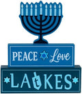 MEETYAMOR Hanukkah Decorations for Home, 3-Layered Wood Block with Dreidel Star of David Menorah Hanukkah Decor, Decorative Blue Jewish Judaism Chanukah Decor for Mantel Tabletop Party by MEETYAMOR