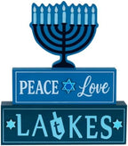 MEETYAMOR Hanukkah Decorations for Home, 3-Layered Wood Block with Dreidel Star of David Menorah Hanukkah Decor, Decorative Blue Jewish Judaism Chanukah Decor for Mantel Tabletop Party by MEETYAMOR