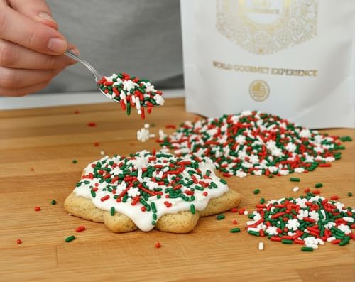 SweetGourmet Christmas Holiday Sprinkles Noel Mix, Red Green White Snowflake Cake Decorating Sprinkles, Bulk Baking Confetti for Cupcakes and Cookies, 2 Pounds - Image 4