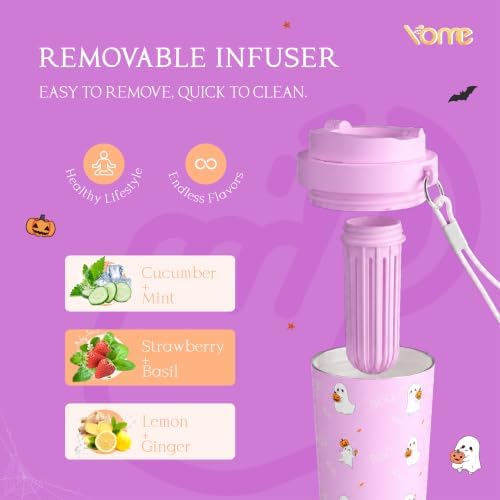 YOME 17oz Halloween Ceramic Lined Insulated Coffee Mug with Infuser for Women Gift | One-handed Pop Open Lid | Stainless Steel |Keep Drinks Cold and Hot| 100% Leak Proof - Image 4