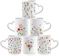 Wildflower Heart Handle Coffee Mug Set of 6, Ceramic 10 Oz Cups by Pickmesh