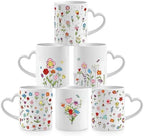 Wildflower Heart Handle Coffee Mug Set of 6, Ceramic 10 Oz Cups by Pickmesh