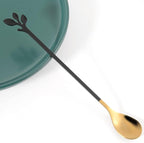AnSaw 6-Piece Elegant Black & Gold Leaf Long Handle Teaspoons - Image 4