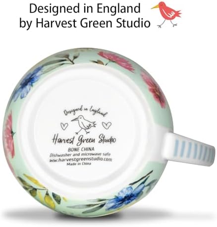 20 oz Bees & Flowers Coffee Hug Mug,“Be Happy” Designed to Spread Joy, Premium Bone China, Best Gifts for Mom Women Mothers Day, Designed in England by Harvest Green Studio - Image 5