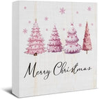 Merry Christmas Decorations - Pink Christmas Tree Wooden Sign by EUDOSI