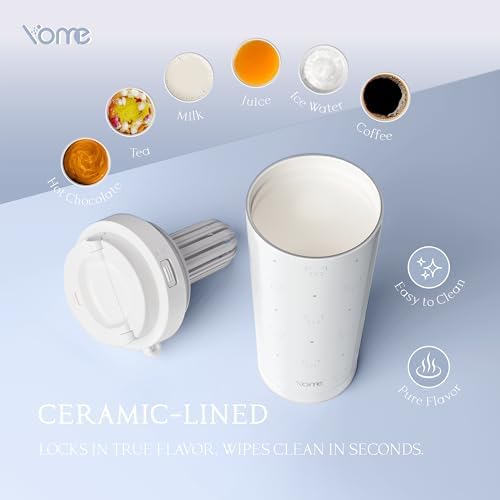 YOME 17oz Serene Cat Grey Ceramic Lined Insulated Coffee Mug with Infuser for Women Gift | One-handed Pop Open Lid | Stainless Steel |Keep Drinks Cold and Hot| 100% Leak Proof - Image 3