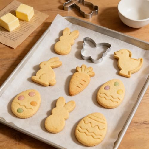 Easter Cookie Cutters, 9 Pieces Chick Carrot Egg Bunny Butterfly Rabbite Cross Flowers Shapes Metal Stainless Steel Biscuit Cutters Holiday Themed Baking Kit - Image 6