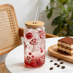 Coquette Cute Glass Cup with Lids and Straws 18OZ Mushroom Iced Coffee Cup - Image 4