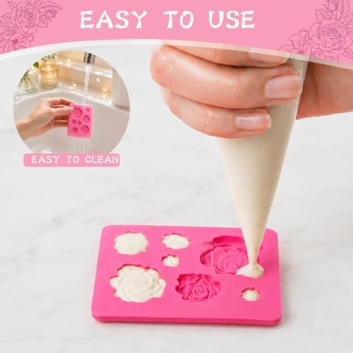 HKNMTT 2Pcs Mini Rose Silicone Molds, 3D Flower Chocolate Fondant Moulds - Image 6