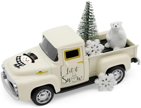 Snowman Truck Decor, Beige Christmas Pickup with Polar Bear Snowflakes by Unknown