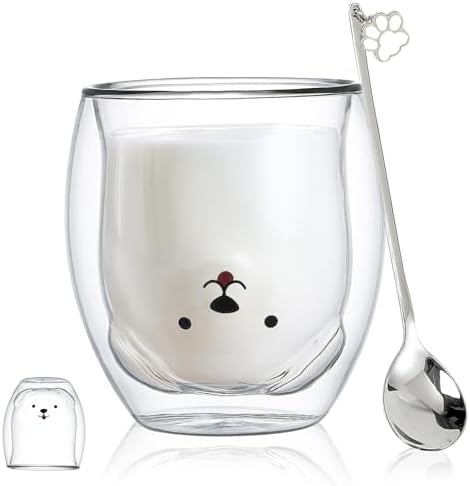 Binoster Dog Mug Cute Mugs Glass Double Wall Insulated Glass Espresso Cup, Coffee Cup, Tea Cup, Milk Cup,Kawaii Gift for Office and Personal Birthday Christmas (Happy Dog) by WELOCMETOBINOSTER