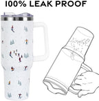 Christmas Tumbler with Handle and Straw Lid 40 oz,Cute Gifts for Women Merry Xmas Tree Skiers Skiing the Mountain Winter Holiday Festival Vacuum Insulated Leak Proof Stainless Steel Coffee Cup Mug - Image 4