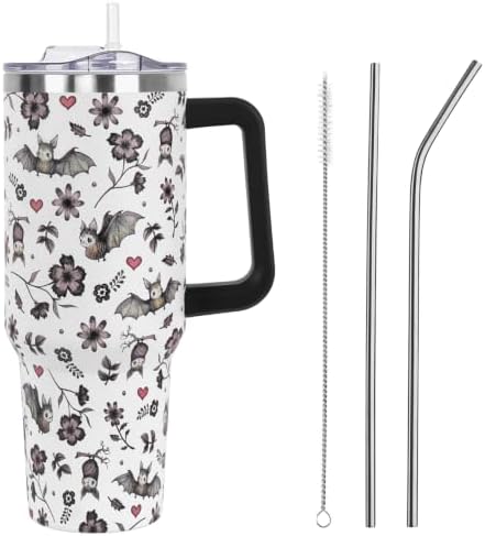 Halloween Tumbler with Lid and Straw 40oz,Cute Floral Bat Hearts Vacuum Insulated Leak Proof Stainless Steel Coffee Cup,Goth Cute Spooky Halloween Accessories Gift for Women Girls by Unknown
