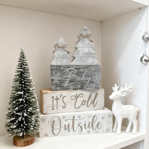 4 Pcs Christmas Decorations Indoor - Christmas Tree Table Decoration for Home - Wooden Centerpiece For Table - Winter Tiered Tray Decor Rustic Farmhouse Xmas Gift for Home Kitchen Mantel - Image 2