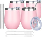 MEZMUT 12 Oz Insulated Wine Tumbler Bulk with Lid Wine Glass(Pink,4 Pack) by MEZMUT