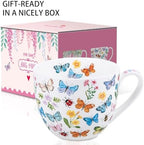Colorful Butterfly Mug - 20oz Bone China Coffee Tea Hug Mug with Multicolor Butterflies, Ladybugs, Bees & Blooms, Perfect Gifts for Mom Women Mothers Day, Designed in England by Harvest Green Studio - Image 3
