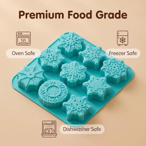 3Pcs Snowflake Silicone Mold - 9-Style Christmas Snowflake Chocolate and Candy Molds, Christmas Silicone Molds for Desserts, Soap, Candles, Jello, Ice, and Wax Melts - Image 4