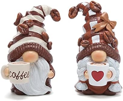 Hodao Coffee Bar Gnome Decor Set of 2 Resin Coffee Lover Gifts with Mugs by Hodao