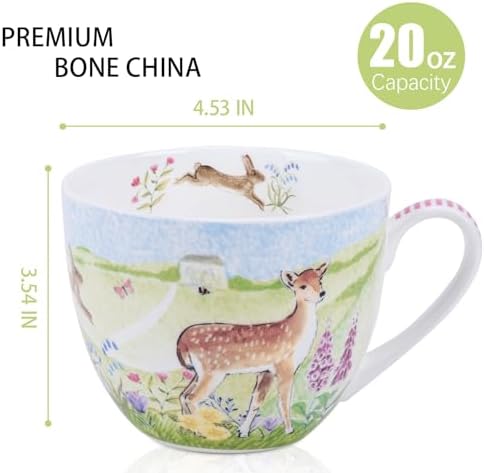 20 oz Deer & Wildflower Coffee Mug, Premium Bone China Cottage Garden Coffee Cup with Rabbit & Butterfly, Thoughtful Gifts for Mom Women Mothers Day, Designed in England by Harvest Green Studio - Image 2