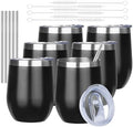 MEZMUT 12 Oz Insulated Wine Tumbler with Lid Double Wall Vacuum Stainless Steel Wine Glass Coffee Mug Insulated Tumbler Cup for Champaign, Cocktail, Beer (Black, 6 Pack) by MEZMUT