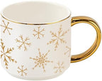 Sweet Water Decor Gold Snowflake Coffee Mug, 14oz China Christmas Mug with Gold Handle, Large Holiday Winter Cup for Coffee, Tea & Hot Chocolate, Stocking Stuffer Gifts for Women by SweetWaterDecor