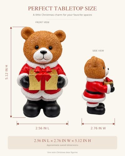 Christmas Teddy Bear Resin Figurine with Gold Present 5.1'' Holiday Decor - Image 2