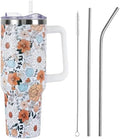 Floral Strawberry Tumbler with Handle and Straw Lid 40 oz,Cute Spring Summer Gift for Women Men Friends Boho Flowers Vacuum Insulated Leak Proof Stainless Steel Coffee Cup Mug by Unknown