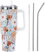 Floral Strawberry Tumbler with Handle and Straw Lid 40 oz,Cute Spring Summer Gift for Women Men Friends Boho Flowers Vacuum Insulated Leak Proof Stainless Steel Coffee Cup Mug by Unknown