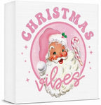 Pink Christmas Decor, Vintage Christmas Decorations Indoor, Glitter Candy Cane Santa Claus Sign Gift for Women Friends, Rustic Farmhouse Wooden Box Sign for Home Office Bedroom Desk Decor 5x5 Inches by Unknown