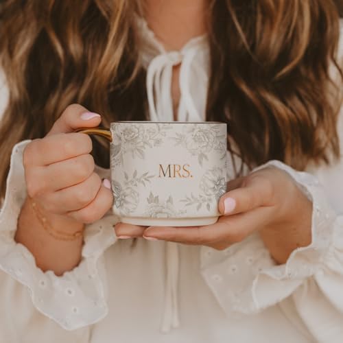 Sweet Water Decor Mrs Mug, 14oz Fine Bone China Coffee Cup with Gold Handle and Grey Delft Pattern, Bridal Shower Gift for Wedding Bride, Engagement & Newlyweds - Image 5