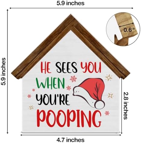 He Sees You When You're Pooping Sign, Funny Christmas Bathroom Decorations - Image 2
