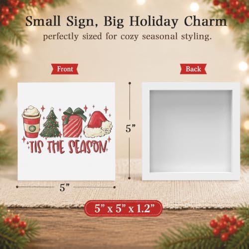 Christmas Decorations for Bedroom, Christmas Room Decor, Christmas Table Centerpieces, Christmas Tiered Tray Decorations Set, Wooden Box Sign Winter Latte Santa Presents Tree Coffee Farmhouse Decor - Image 2