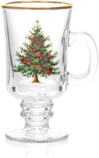 Red Co. Set of 4 Clear Glass 8 Fl Oz Christmas Tree Drinking Tumblers with Gold Rim – Irish Coffee Mug - Image 6