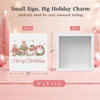 Pink Christmas Decor, Christmas Decorations Indoor, Coquette Bow Xmas Tree Santa Claus Gingerbread Sign Gift for Women Friends, Rustic Wooden Box Sign for Home Office Bedroom Desk Decor 5x5 Inches - Image 2