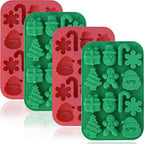 HKNMTT Christmas Silicone Chocolate Molds, 4 PCS Candy Baking Moulds, 3D Snowflake Cane Snowman Xmas Tree Gingerbread Man Santa Claus Gift Box Shape Mold for DIY Handmade Soap Candles Jello by HKNMTT