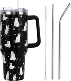 Halloween Tumbler with Lid and Straw 40oz,Black Cute Ghost Cat Vacuum Insulated Leak Proof Tumbler,Goth Cute Spooky Gift Women Girls,Halloween Accessories Stainless Steel Coffee Cup by Unknown