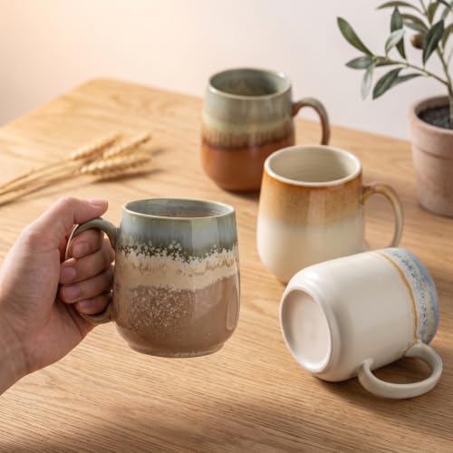 HASENSE Coffee Mugs, 15OZ Ceramic Cups Set of 4, Two-Tone Reactive Glaze - Image 7
