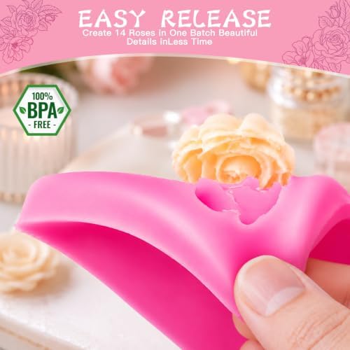 HKNMTT 2Pcs Mini Rose Silicone Molds, 3D Flower Chocolate Fondant Moulds - Image 4